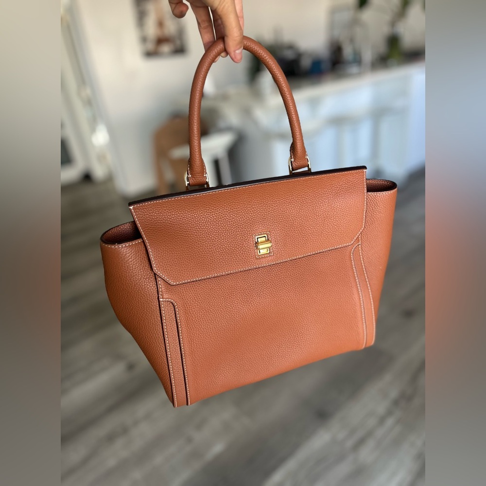 Dissona Italy Leather Satchel/Handbag with Shoulder Straps, Camel Brown